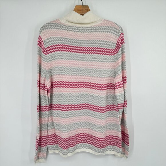 Talbots size XL Striped Knit cowl neck Sweater Pink Gray Women's cotton blend - Picture 8 of 9